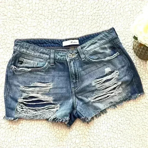 KanCan Mid Rise Cotton/Rayon Super Distressed Faded Mom Jean Shorts Size 7/27 - Picture 2 of 15